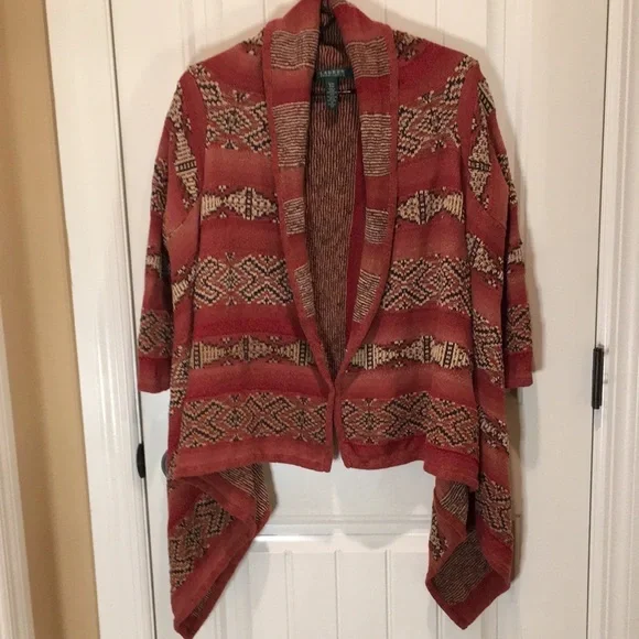 Ralph Lauren LAUREN S/M Cardigan Handkerchief Hem Shawl Collar Open Front - Picture 15 of 15